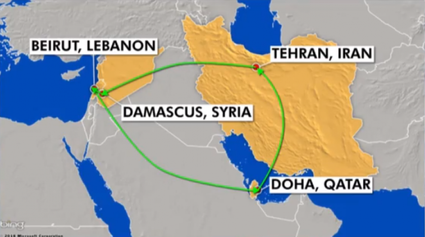 حرکت هواپیمای مهمات ایرانی از تهران به بیروت تا دوحه 